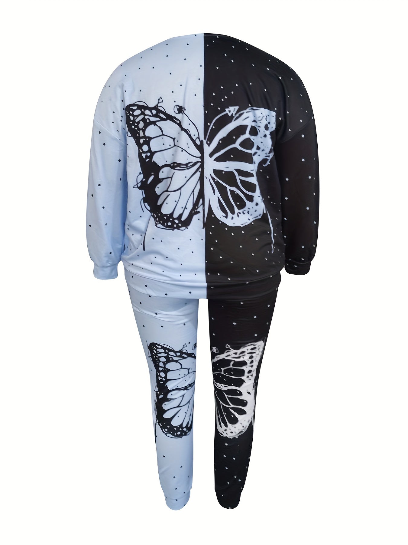 Women's Plus Butterfly Print Round Neck Top & Pants Set