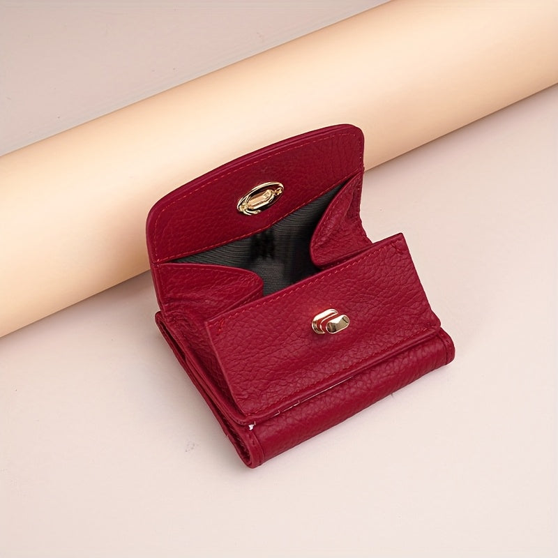 Women's Leather Trifold Wallet with Snap Closure and Coin Pocket