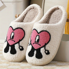 Women's Heart Plush Indoor Slippers Warm Comfy Slide Shoes
