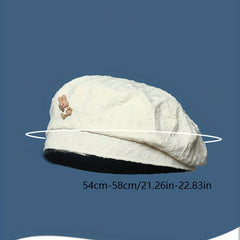 Rabbit Beret Solid Embossed Breathable Octagonal Hat
