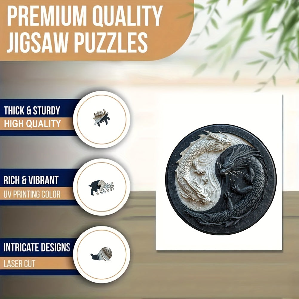 Yin Yang Double Dragon Wooden Puzzle & Mural A3 & A4 Sizes