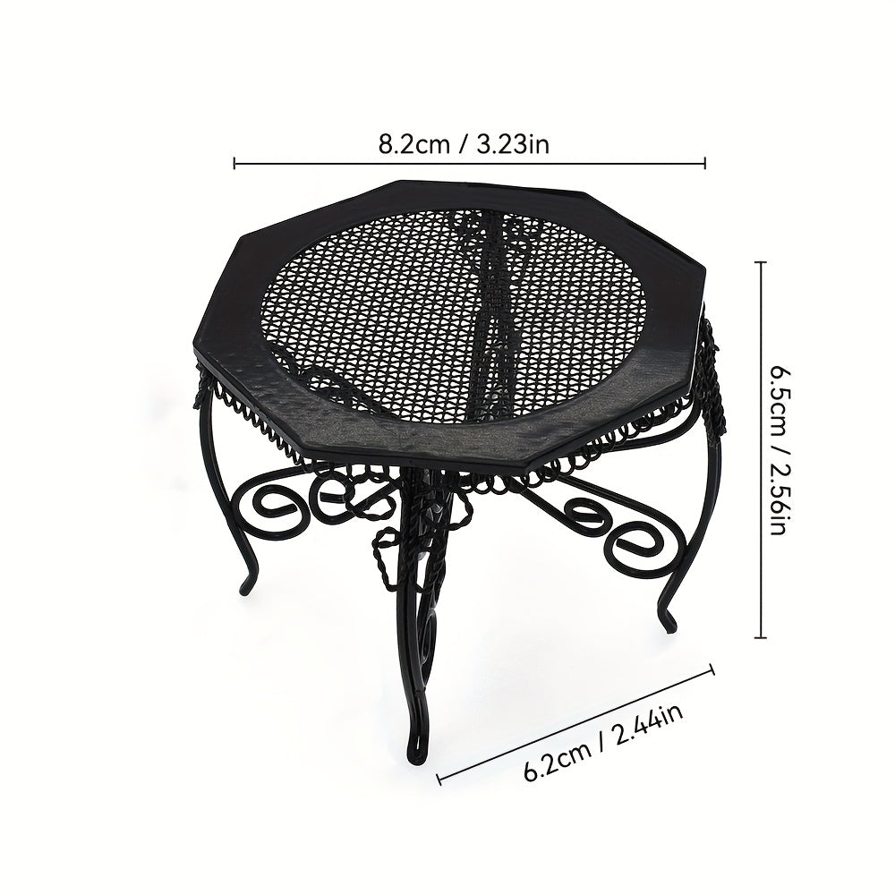 Dollhouse 1:12 Outdoor Garden Furniture Octagonal Iron Table and Chair Set