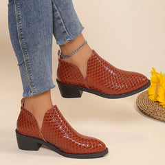Women's Patent Leather Shoes Low Chunky Heel Brogue Shoes