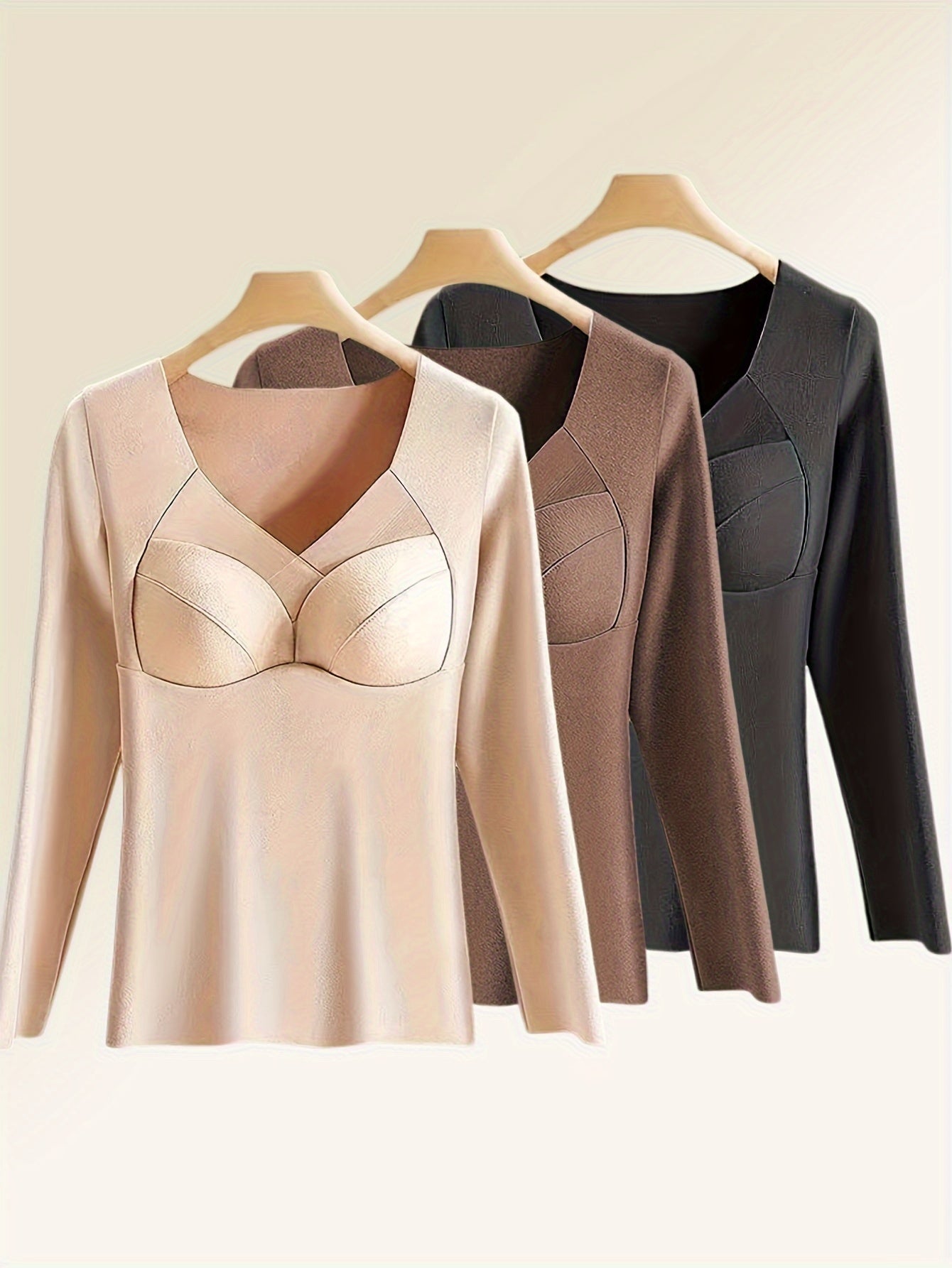 3pcs Long Sleeve Thermal Tops V Neck Padded Base Top