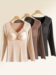 3pcs Long Sleeve Thermal Tops V Neck Padded Base Top
