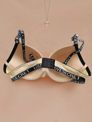 Letter Straps Push Up Bra Comfy & Breathable Everyday Bra Women's Lingerie