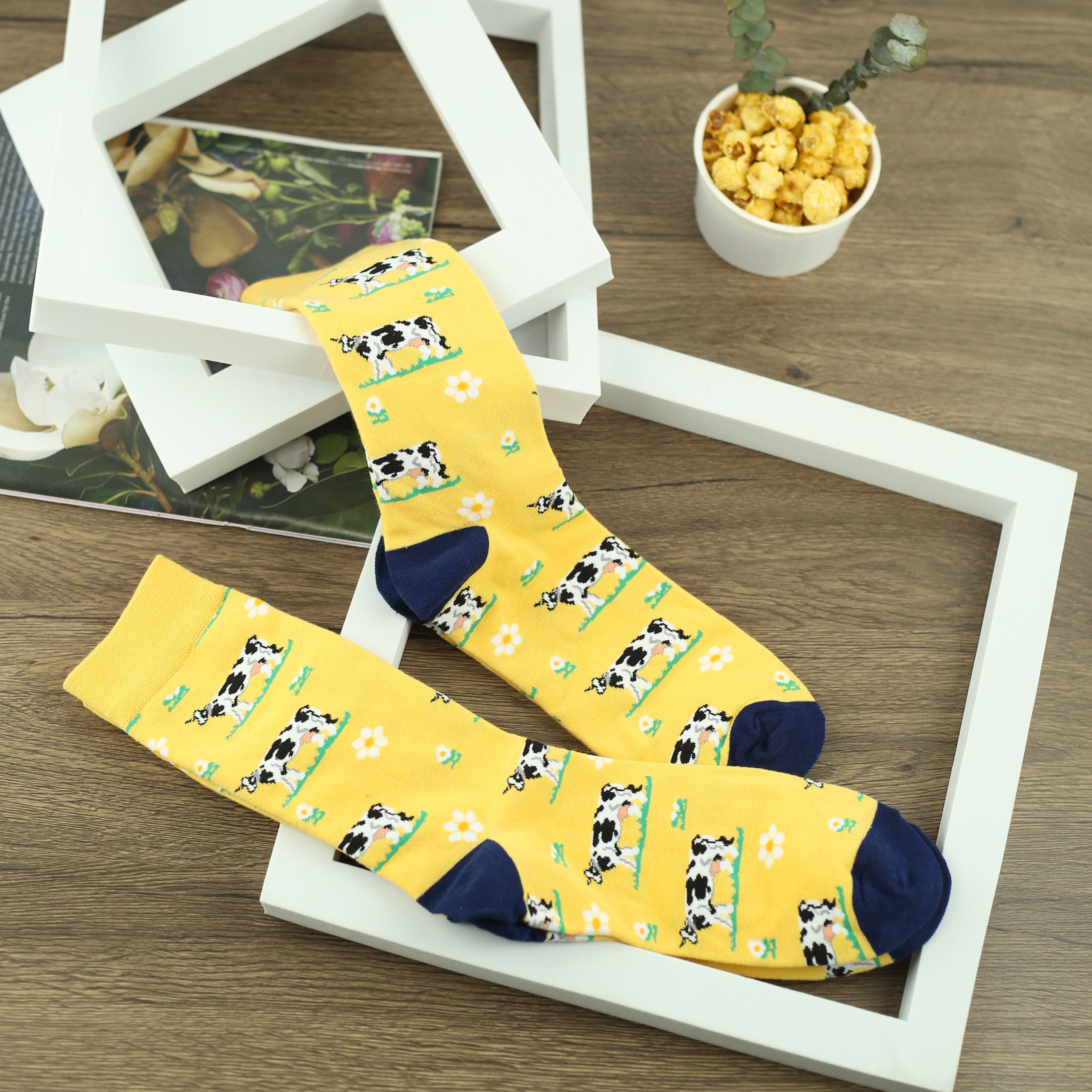 Men's Cartoon Cow Crew Socks x 2 Pairs