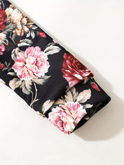 Peony Floral Pattern Girl's 2pcs Long Sleeve Top & Pants Set