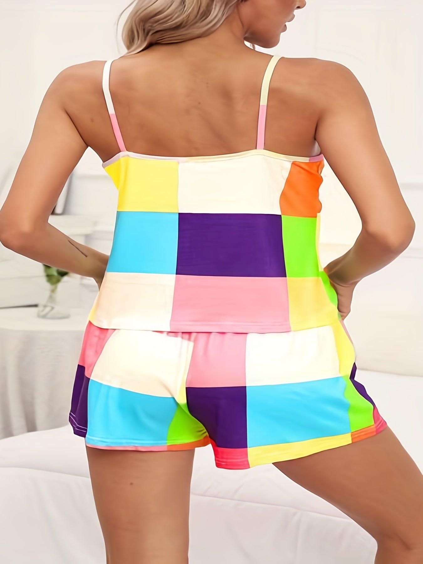 Rainbow Plaid Cami Top & Shorts Pajama Set Plus Size
