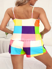 Rainbow Plaid Cami Top & Shorts Pajama Set Plus Size