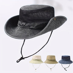 Breathable Mesh Bucket Hat Distressed Solid Sun Hat Lightweight Outdoor
