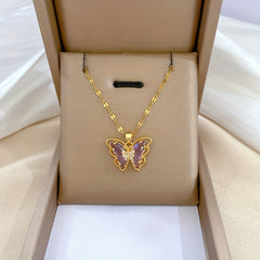 Purple CZ Butterfly Necklace for Girls