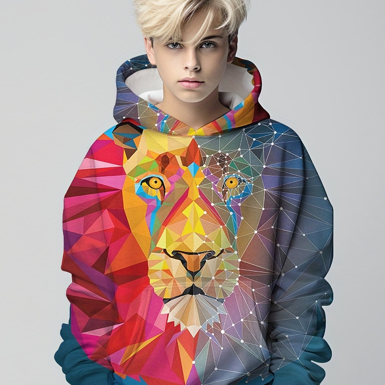 Colorful Lion Boys 3D Print Hoodie Spring Fall Kids Sweatshirt