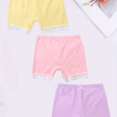 3pcs Girl's Cotton Boyshorts Lace Trim Elastic Waist Shorts