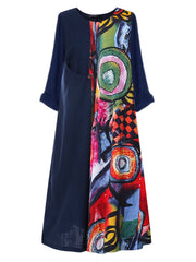 Colorblock Print Long Sleeve Dress Women's Plus Casual