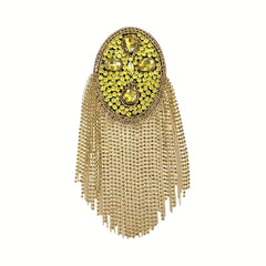 Golden Rhinestone Tassel Epaulettes Sparkling Glamour Shoulder Patches
