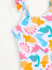 Baby Girls Dinosaur One-piece Swimsuit for Summer Vacations