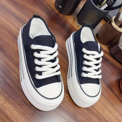 Colorblock Lace-Up Canvas Shoes Non-Slip Thick Sole