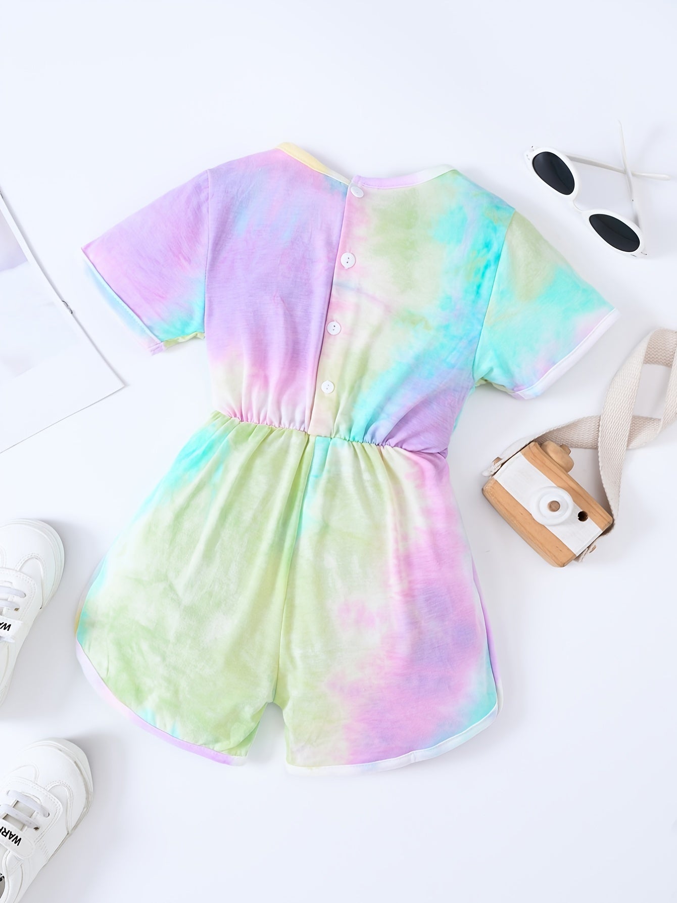 Girls Tie Dye Romper Short Sleeve Jumpsuit Kids Summer Clothes