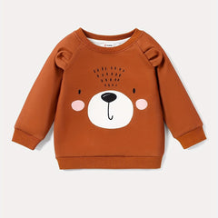 Animal Bear Print Crew Neck Sweatshirt with 3D Ears