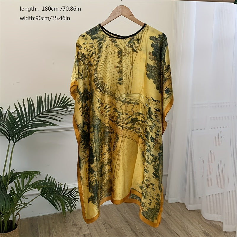 Satin Pullover Shawl Large Thin Windproof Sunscreen Wrap for Women