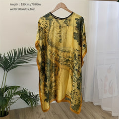 Satin Pullover Shawl Large Thin Windproof Sunscreen Wrap for Women