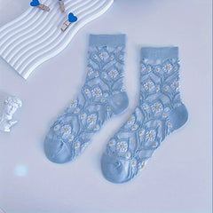 5 Pairs Floral Print Mid Tube Socks for Women