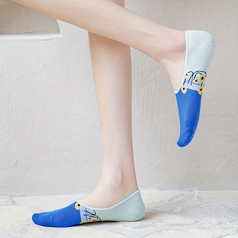 5 Pairs Cartoon Print Socks Low Cut Ankle Socks Women's Stockings