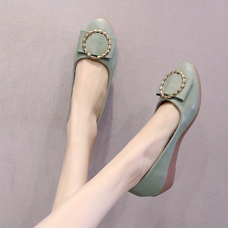 Women's Circle Bow Flat Shoes Comfy Pointed Toe Slip On Soft Sole Shoes