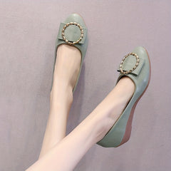 Women's Circle Bow Flat Shoes Comfy Pointed Toe Slip On Soft Sole Shoes