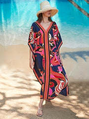 Boho Stripe Print Caftan Kimono Maxi Cover Up