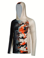 Men's Camo Raglan Sleeve Hoodie w/ Mask Anti UV Sun Protection Fishing Shirt
