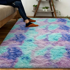 Square Tie dyed Wool Fluffy Carpet for Bedroom and Living Room