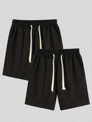 Men's Casual Solid Elastic Waist Drawstring Shorts for Summer