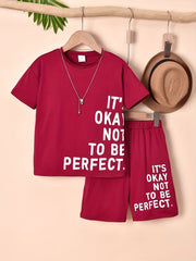 Boys Casual Letter Print T-shirt & Shorts Set - Summer Holiday