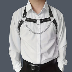 Men's PU Leather Chest Strap With Chain Suspender Straps