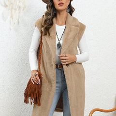 Sleeveless Teddy Vest Casual Lapel One Button Vest Women's Clothing
