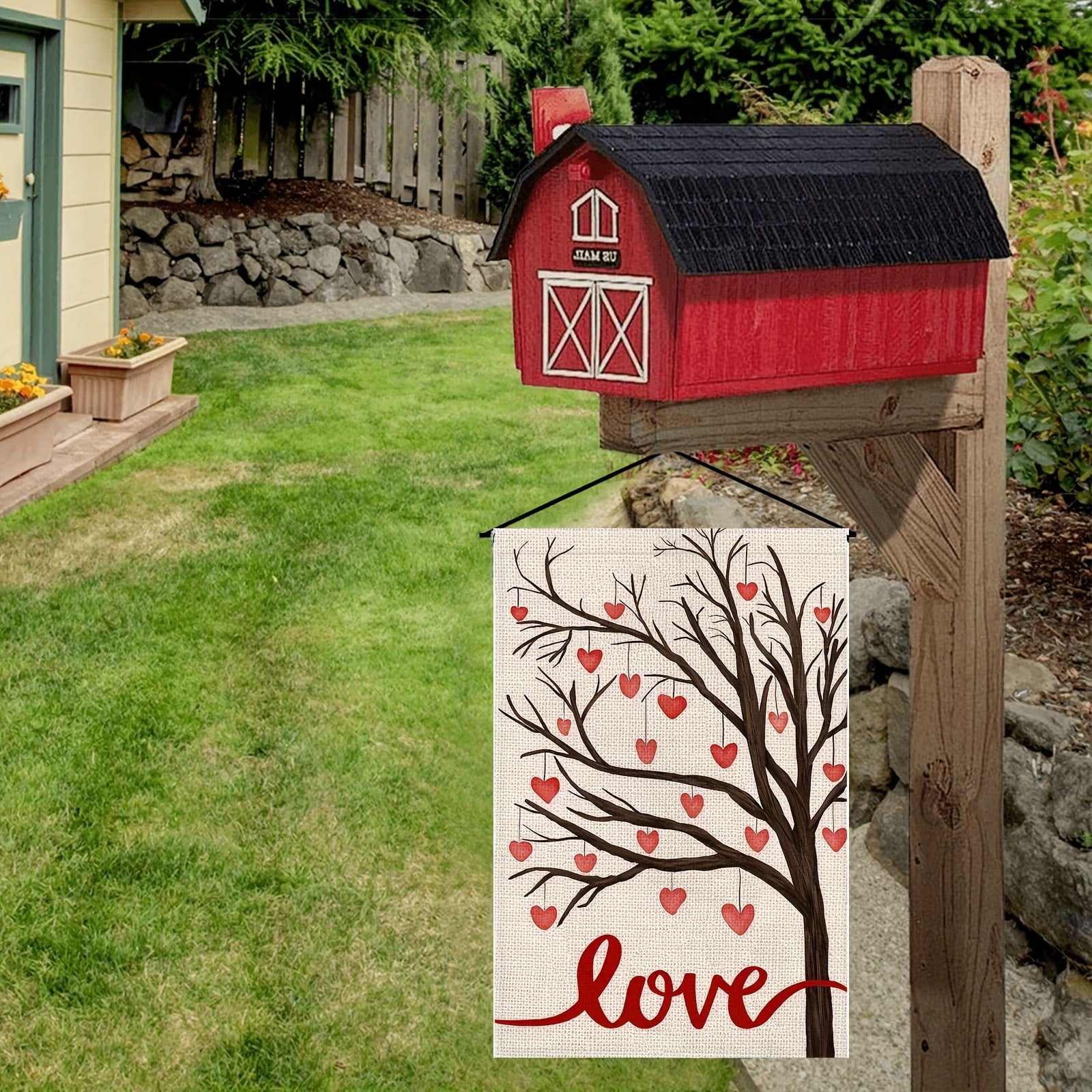 Love Heart Tree Garden Flag Double Sided Outdoor Seasonal Yard Decoration