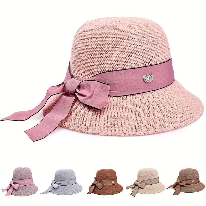 Ribbon Bowknot Sun Hat Solid Bucket Classic Summer Sun Shade Beach Hats