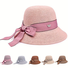 Ribbon Bowknot Sun Hat Solid Bucket Classic Summer Sun Shade Beach Hats