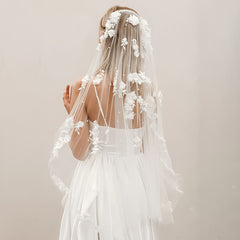 Floral Veil for Bridal Attire 100 Polyester Flower Embellished Wedding Head Veil