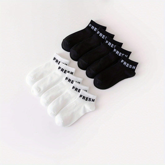 10 Pairs Letter Print Sports Short Socks Women's Stockings
