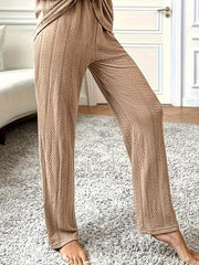 Solid Jacquard Button Top & Pant Set