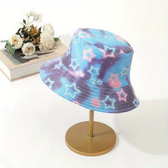 Pentagram Tie Dye Reversible Bucket Hat Unisex Sunscreen Couple Fisherman Cap
