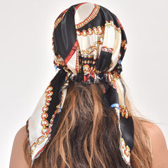 Classic Print Women's Turban Hat Hair Cap Soft Satin Ribbon Long Hair Bonnet