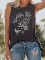 Floral Print Tank Top Sleeveless Crew Neck Casual Top