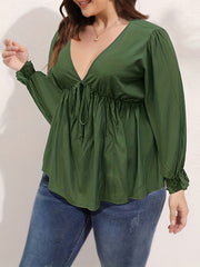 Women's Ruched Long Sleeve V Neck Top