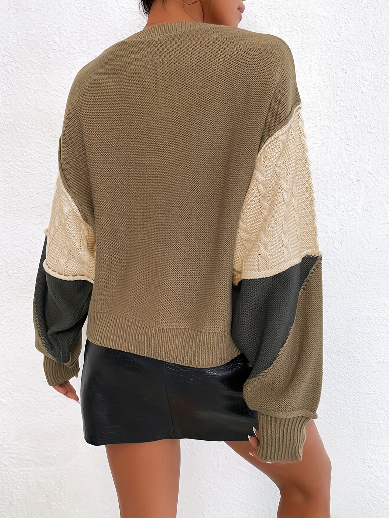 Casual Crew Neck Pullover Sweater Drop Shoulder Long Sleeve