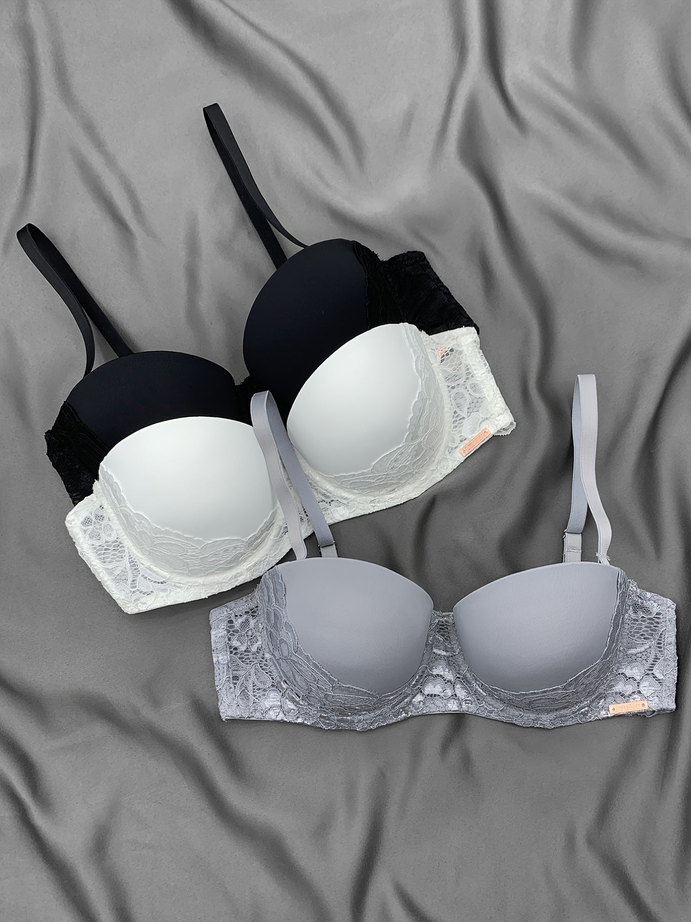3pcs Lace Push Up Bras Comfy & Breathable Intimates Women's Lingerie