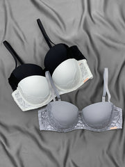 3pcs Lace Push Up Bras Comfy & Breathable Intimates Women's Lingerie